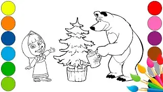How to Color Masha and Bear and Tree 🐻👧 | Easy Coloring Page for Kids 🎨