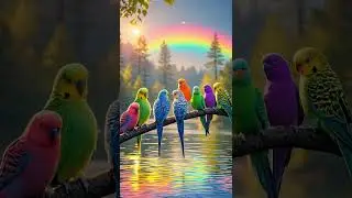 Beautiful parrot birds with rainbow scenery forest #birds #beautiful #forest #rainbow #nature #ai