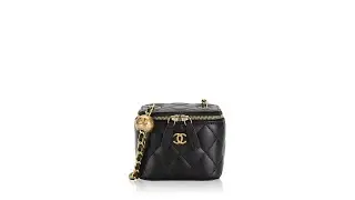 Chanel Lambskin Mini Pearl Crush Vanity Case With Chain Black