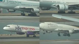 Aircraft Slow Motion Close up Landing Gear Compilation Hong Kong Airport