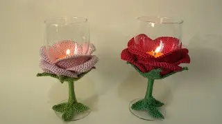 ROSA PORTAVELAS EN CROCHET