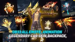Ob33 Update All Legendary Items | OB33 All Emotes || Legendary Car Skin | OB33 Upcoming Items ||