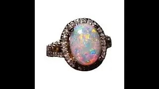 White Opal Ring with Diamonds 14k Gold | FlashOpal