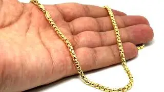 14K Yellow Gold Filled Round Box Chain Necklace, 3.4mm Wide