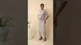 Hollow Out Rolled Edge Knit Top in Grey & Hollow Out Rolled Hemline Drawstring Knit Maxi Skirt