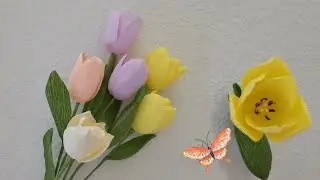制作紙花郁金香 | How To Make Tulip From Crepe Paper |Tulips Paper Flower | Paper Crafts