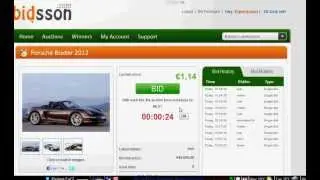 Bidding for a Porsche on the Bidsson penny auction