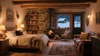 Winter snowscape and crackling fireplace | Cozy cottage atmosphere | Helping you fall asleep quickly