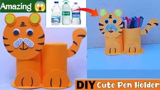 DIY Cute Pen Holder with Plastic Bottle/ Mineral Water Bottle Craft/Pen stand making  from bottle 