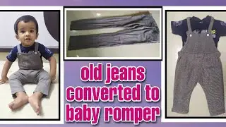 Baby romper cutting and stitching#beautiful baby dress#old jeans reuses