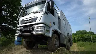 Offroad Power: Bimobil MAN 4x4 Offroad Wohnmobil Einsatz 2021 in Bad Kissingen. Hügeletappen