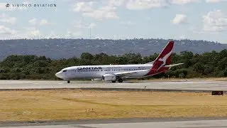 Qantas Airways (VH-VYL) departing and Virgin Australia Regional (VH-FNP) arriving at Perth Airport.