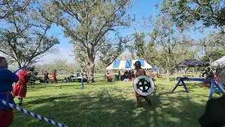 Sword and Shield round at the Barony of Bjornsborg's fall event: Lord Owen in red and blue