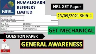 #NRL GET Mechanical 23 September 2021 paper | Numaligarh refinery GET mechanical paper