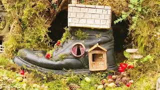 George the Mouse in a Log pile House - The Giants old boot mouse house