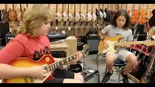 15-year-old Trey Wanvig & 12-year-old Xander Marsden playing the blues at Norman's Rare Gutiars