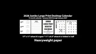 2026 jumbo large print desktop calendar