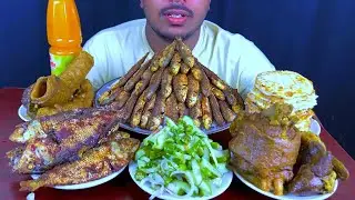 Eating Spicy Small Fish Fry,Hilsa Fish Fry,Mutton Nick Kosha,Beef Airway,Egg With Rice | Asmr Show