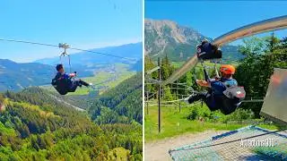 Riding Europe's Largest Zipline POV + BRUTAL Zipline Coaster! Heavier You Weigh, The Faster You Go!