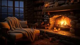 Relaxing Reading Environment with Smooth Jazz 📕 Lofi musci Winter Snowfall & Fireplace Sounds.