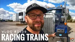 RACING TRAINS | My Trucking Life | Vlog #3409