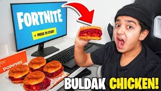 Ребенок ест сэндвич с курицей Булдак за каждое убийство в FORTNITE... (Попайз!)