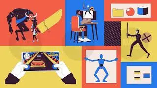 Video game development bento grid animation