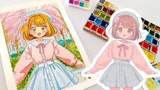 How to Draw Anime Girl with Watercolor (Sakura Trees) | Art & Painting Tutorials | Anime Drawing