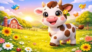 Moo Moo!🐮Little Cow Song for Kids🤍🐄| Baby Songs & Rhymes🌈🐮| Kids Farm Song🎶🐮| Happy Toons🐥|
