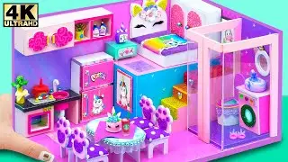 Build Simple Purple Miniature Unicorn House with Bedroom, Bathroom, Kitchen ❤️ DIY Miniature House