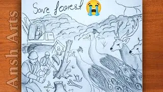 Save forest drawing | hyderabad forest drawing, 😭😭 | forest drawing with animals Ansh Arts 🤯
