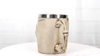 Ebros Alien Skull Coffee Mug Skeleton Resin Drinking Cup Stainless Steel Rim
