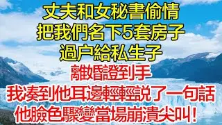 丈夫和女秘書偷情，把我們名下5套房子過戶給私生子，離婚證到手，我湊到他耳邊輕輕說了一句話，他臉色驟變當場崩潰尖叫！