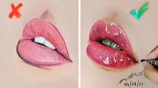 The BEST Way to Draw Realistic Glossy Lips| Easy Steps 2021