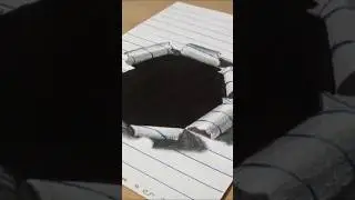 3D black hole drawing on lined paper #art #drawing #sketch