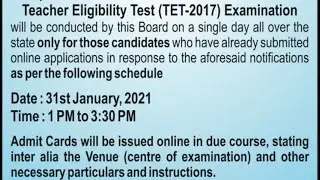 Primary TET Exam 31st January 2021 Official Notification