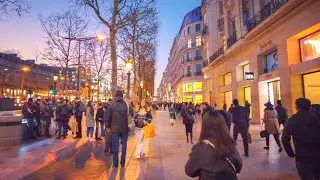 Paris Walk at Dusk along Champs-&Eacute;lys&eacute;es - Famous Shopping Avenue 🇫🇷 4K 60FPS