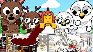 The Owl VS The Deer (+Dino Kid) Convenience Store MUKBANG | 99 Nights in the Forest Animation | MYMY