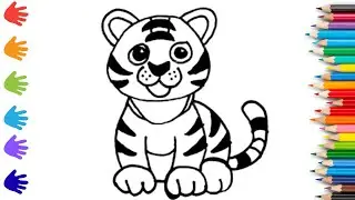 How To Draw cute tiger Drawing, Painting & Coloring For Kids and Toddlers_ Child Art 🐋🌈🎨
