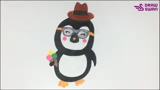 How to draw a penguin with glasses