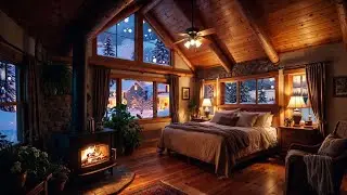 Cozy Cottage Winter Fireplace Ambience | Crackling Fire & Winter Forest Views for Relaxing