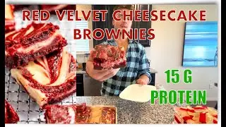 HEALTHY Red Velvet Cheesecake Brownie (15 g protein per brownie!)