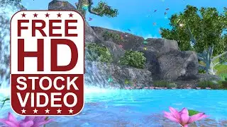 Free Stock Videos &ndash; pond with small waterfall and butterflies 3D animation