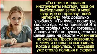 Ты просто стоял и смотрел, пока мастер высверливал замки в моей квартире по приказу твоей мамы?!