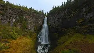 Hidden Unnamed Waterfall Drone Flight On Newfoundland's Northern Peninsula - 4K
