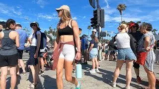 Santa Monica Beach to Pier Bike Tour on a  Crowded Saturday