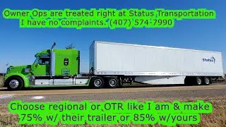 Status Transportation is a Non Hazmat Dry van carrier that treats it's Owner Operators right.
