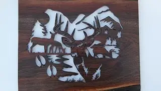 Sped up scroll work- Live Edge Walnut with deer