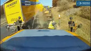 CAUGHT ON CAMERA: Truck driver nearly hits road worker before crashing into his equipment