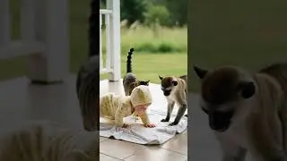 Cheeky Monkey tries to STEAL BABY... but then it finds a surprise #funny #animals #cute